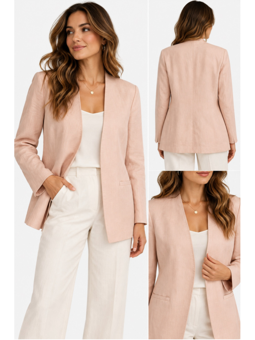 Lafayette 148 New York Linen Blazer L XL Blush Pink Open Front Quiet Luxury